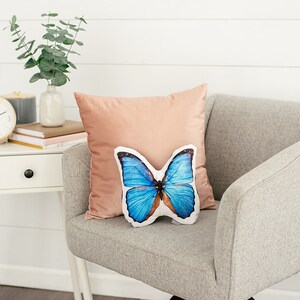 Morpho Butterfly Pillow, College Student Gift , Housewarming Gift, Teen Room, Nature Photography, Easter gift, Mother's Day Gift image 4