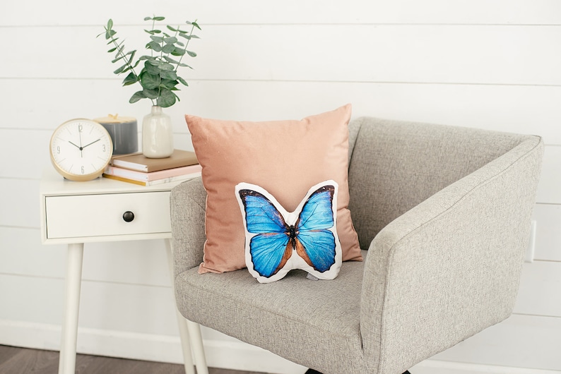Morpho Butterfly Pillow, College Student Gift , Housewarming Gift, Teen Room, Nature Photography, Easter gift, Mother's Day Gift image 4