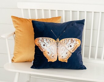 Navy Velvet Butterfly Pillow, College Student Gift,Easter gift, Mother's Day Gift