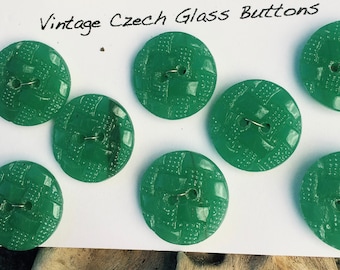 Sea Green Vintage Czech Glass Buttons