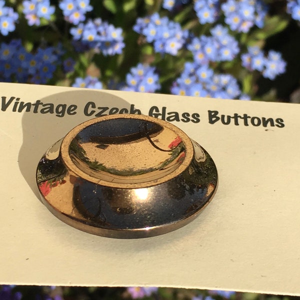 Gold Indented Vintage Czech Glass Button early 20th century
