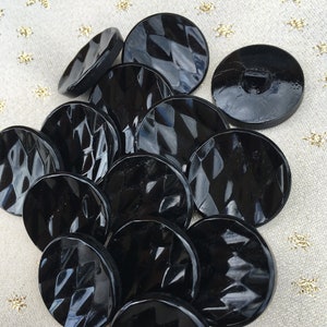 Delineated Vintage Glossy Black Czech Buttons