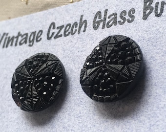 4 Sm Faux Fabric & Cut Steel Vintage Czech Glass Buttons Circa 1890's