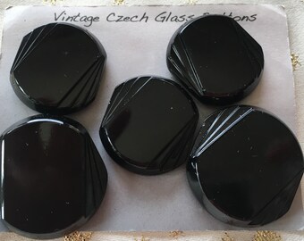 Deck of Cards Glossy Black Antique Czech Glass Buttons