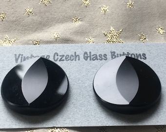 Unusual Eye Like Vintage Black Czech Glass Buttons, smaller