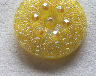 Moonglow Yellow Aura Enhanced Vintage Czech Glass Button 1920's or earlier