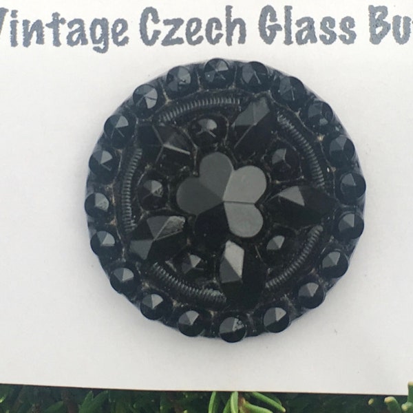 Art Deco Era Vintage Black Czech Glass Button