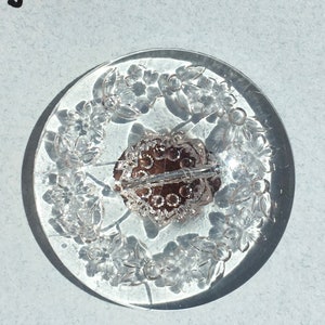 Lg Clear Floral Vintage Czech Glass Button Sewing Knitting, Crocheting, Art Projects, Crafting, Button Collecting,