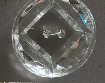 Clear Square Bottomed Faceted Vintage Czech Glass Button