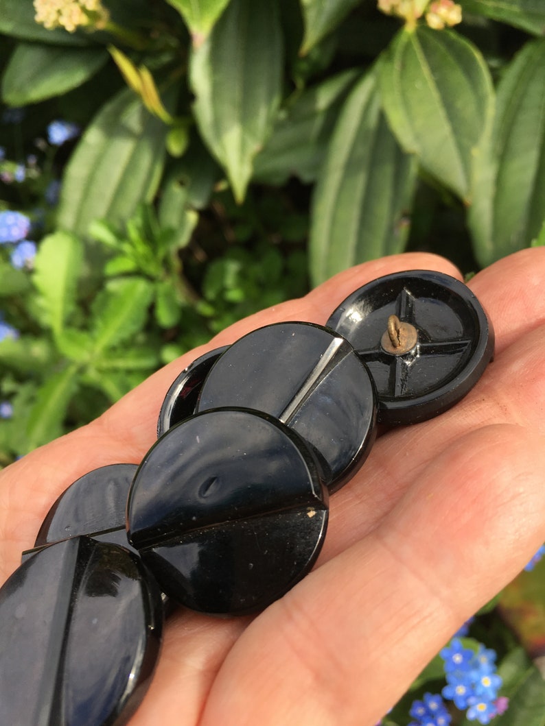Delineated Vintage Glossy Black Czech Buttons