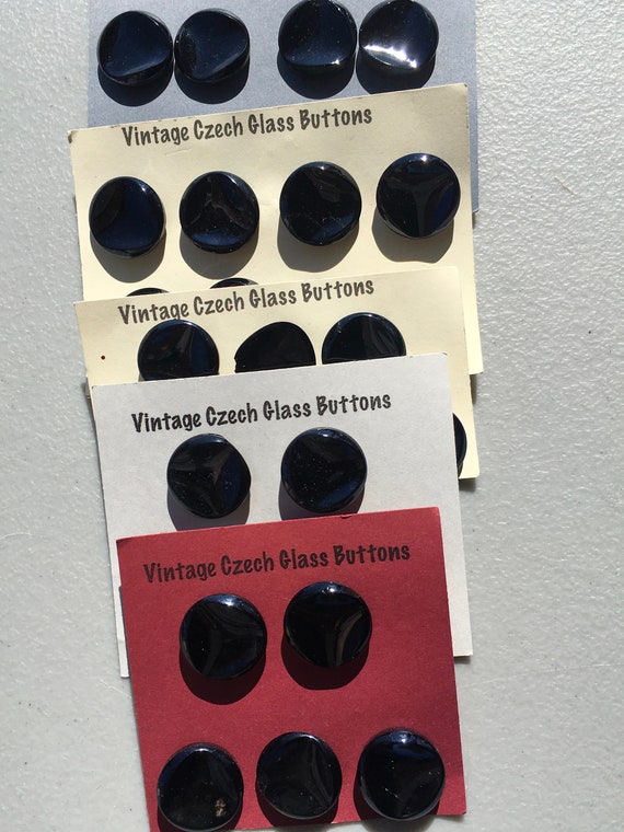 Delineated Vintage Glossy Black Czech Buttons