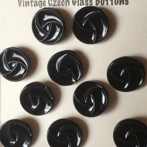 Delineated Vintage Glossy Black Czech Buttons