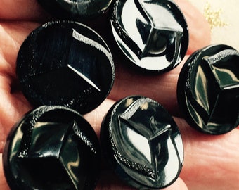 12 Tri Design Vintage Glossy Black Czech Buttons