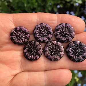 Metallic Plum Colored Flower Design Vintage Czech Glass Buttons