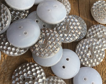 24 Vintage Silver on White Czech Glass Buttons Lot Sewing Knitting Felting Crafting Weaving Junk Journals Art Projects