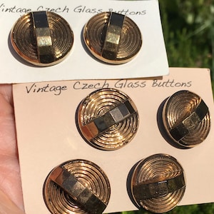 Unique Gold Vintage Czech Glass Buttons with Raised Bar