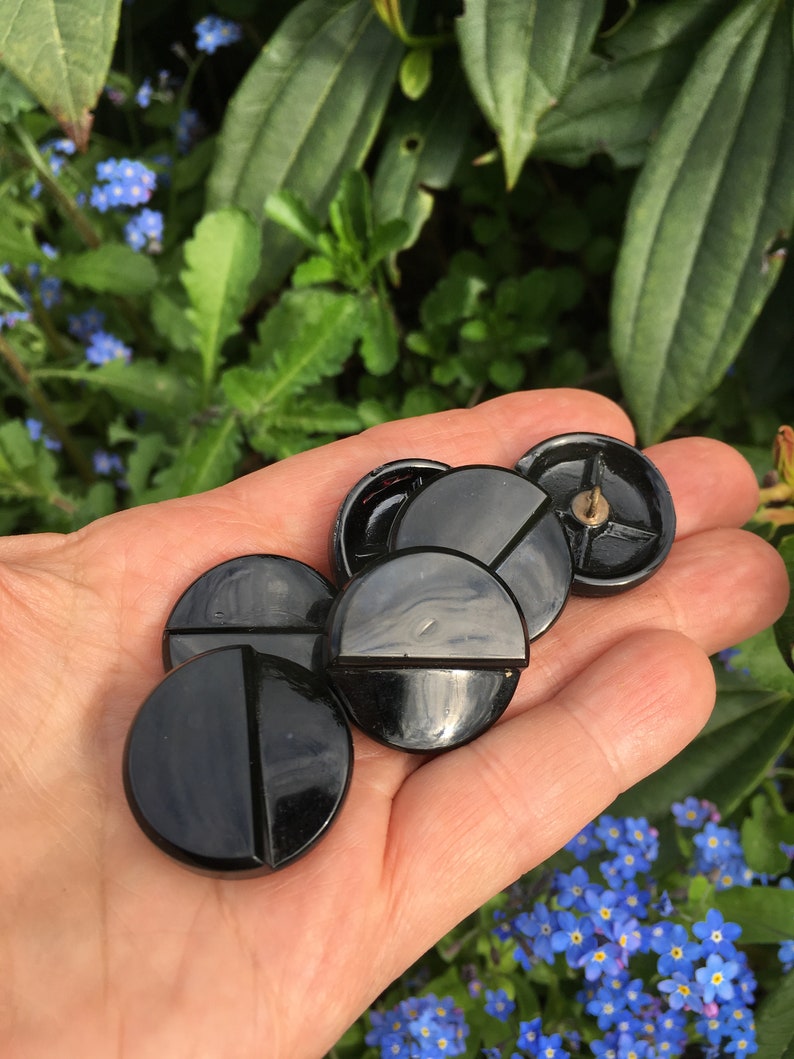 Delineated Vintage Glossy Black Czech Buttons
