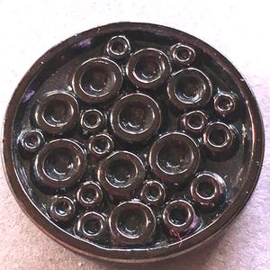 Art Deco Unusual Plum Glass Vintage Czech Glass Button W/ Circles 2.2 cm Sewing Knitting, Circa 1920's-30's