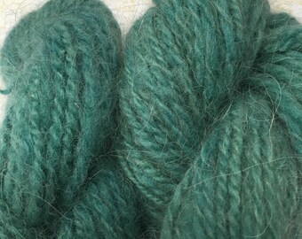 Hand Spun Dog Fur and Merino Wool Yarn Green One Ounce, Approx 70 yards Worsted Weight