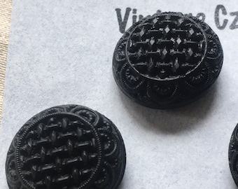 Faux Thread & Woven Matte Black Vintage Czech Glass Buttons Circa 1930's