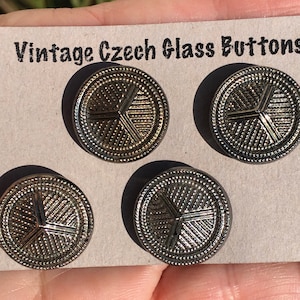 Silver Tri-Design Vintage Czech Glass Buttons 1920&#39;s - 30&#39;s Sewing Knitting Crafting