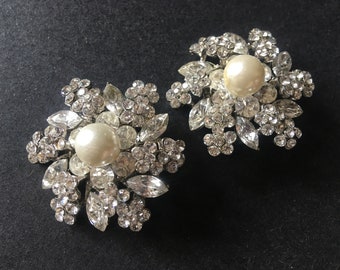 Glamours Round Pearls Swarovski Rhinestones Crystals Shoe Clips, Wedding Bridal Bridesmaids Shoe Clips, Dance Shoe Clips, Wedding Shoes