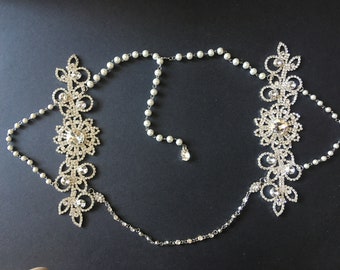 Sparkle Flowers Wedding Necklace, Jewelry Swarovski Rhinestone Crystals Bridal Shoulder Necklace, Pearls Necklace, Wedding Necklace, Engage