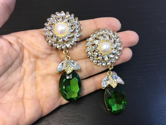 Vintage Earrings Chandelier Rhinestone Crystals Singapore Vintage Earrings Chandelier, Green Stone Chandelier Earrings