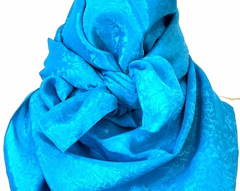 Turquoise Silky Jacquard Wild Rag Sky Blue Bandana