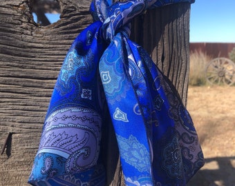 Silk Scarf Blue Paisley Hair Tie Headband Cowgirl Western Silk