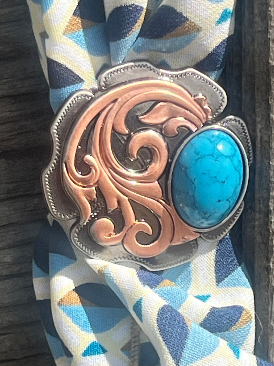 Fancy Wild Rag Slide With Faux Turquoise Copper Silver - Etsy