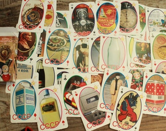 Soviet playing cards / vintage retro soviet nostalgia playing cards / pictures of USSR era, symbols, different parts of soviet life