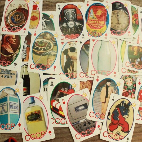 Soviet playing cards / vintage retro soviet nostalgia playing cards / pictures of USSR era, symbols, different parts of soviet life