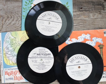 vintage vinyl records / set of 3 Vinyl Records with recording of Soviet cartoons, fairy tales, children's songs / Vintage Soviet USSR vinyl