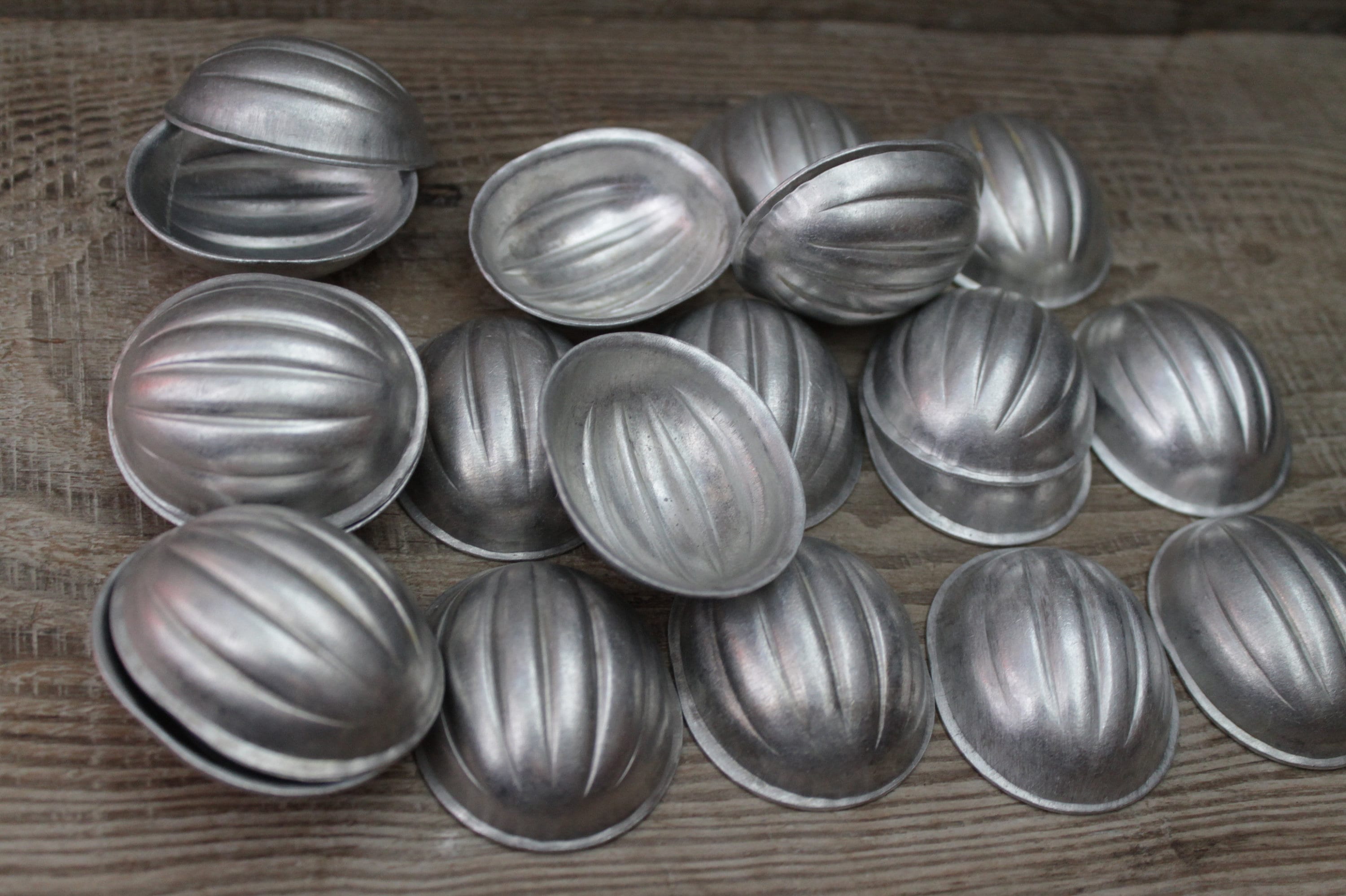 RARE Walnut Baking Molds, 32 pcs., vintage nut molds, mini Muffins press