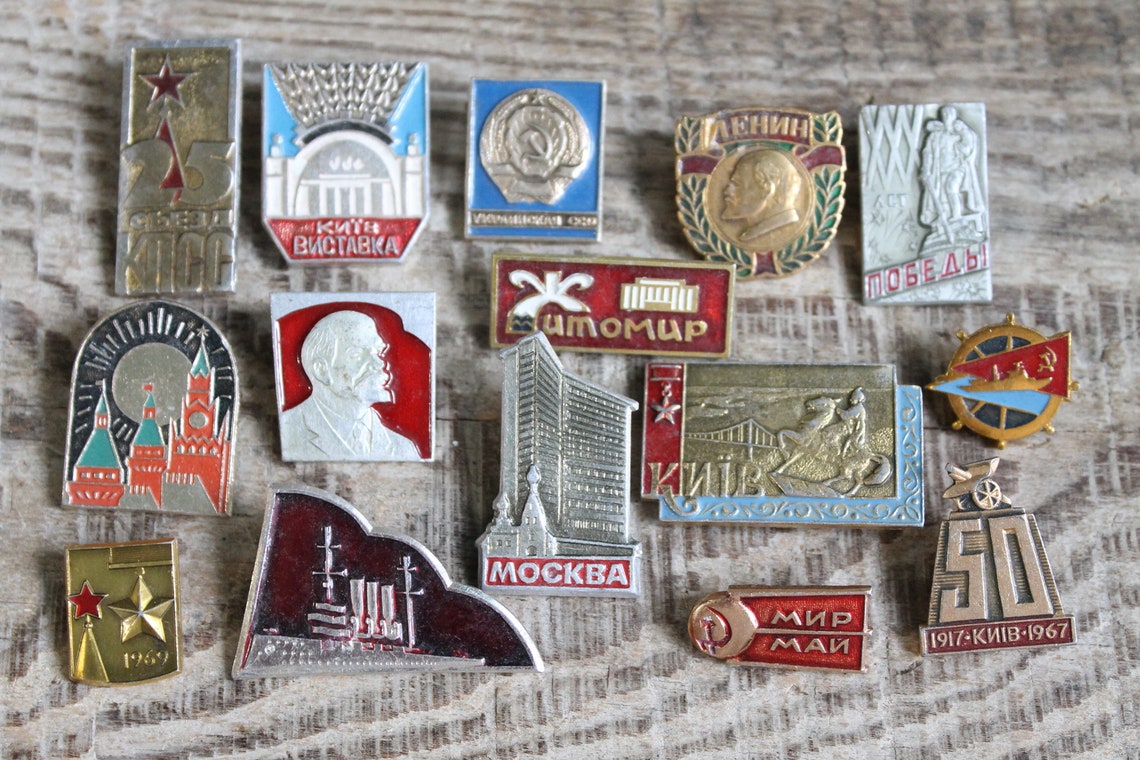 Set of 15 Soviet Pins collectible pins / pinback button Etsy