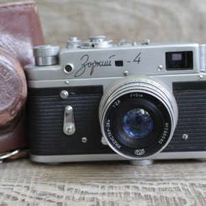 Camera Zorki 4,  with lens  "Industar-26M" , 35 mm film photo camera, Leica copy camera, mid-century camera, genuine camera