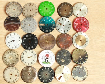 vintage watch faces / 1.1 " / 25  watch faces USSR ...  watches dials ... circle dials ... Old Vintage watch parts ... steampunk supplies