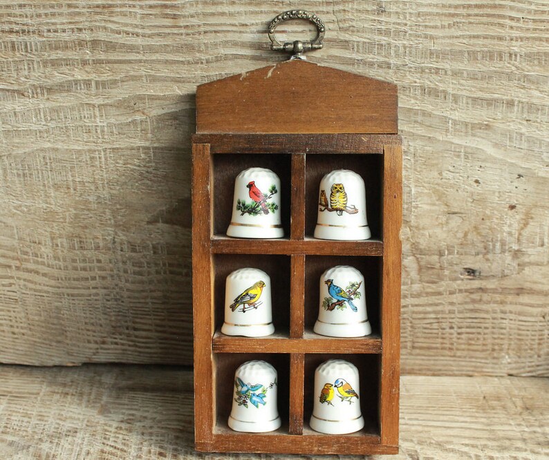 Thimble Display with six thimbles with birds miniature wall Etsy