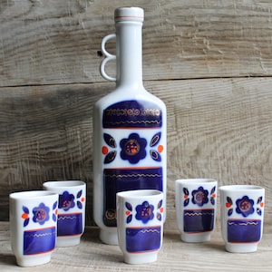 Vintage Porcelain Drinking Set - Decanter and 5 Glasses