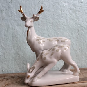 Deer-Mother with Kid, Big 11" Porcelain figurine, Vintage Figurine, collectible porcelain figurine,  minimalist home decor figurine