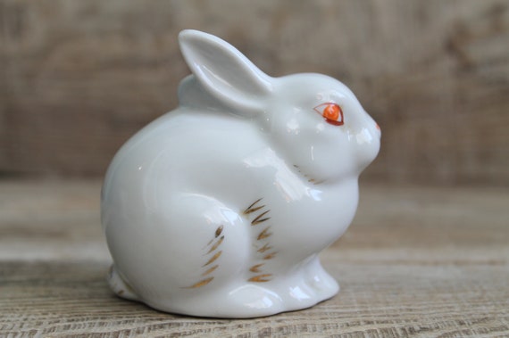 ウサギの 置物 カップル　　陶器製　ヴィンテージ ヴィンテージ磁器製ウサギの置物：コレクター向けミニマリズム（2.8