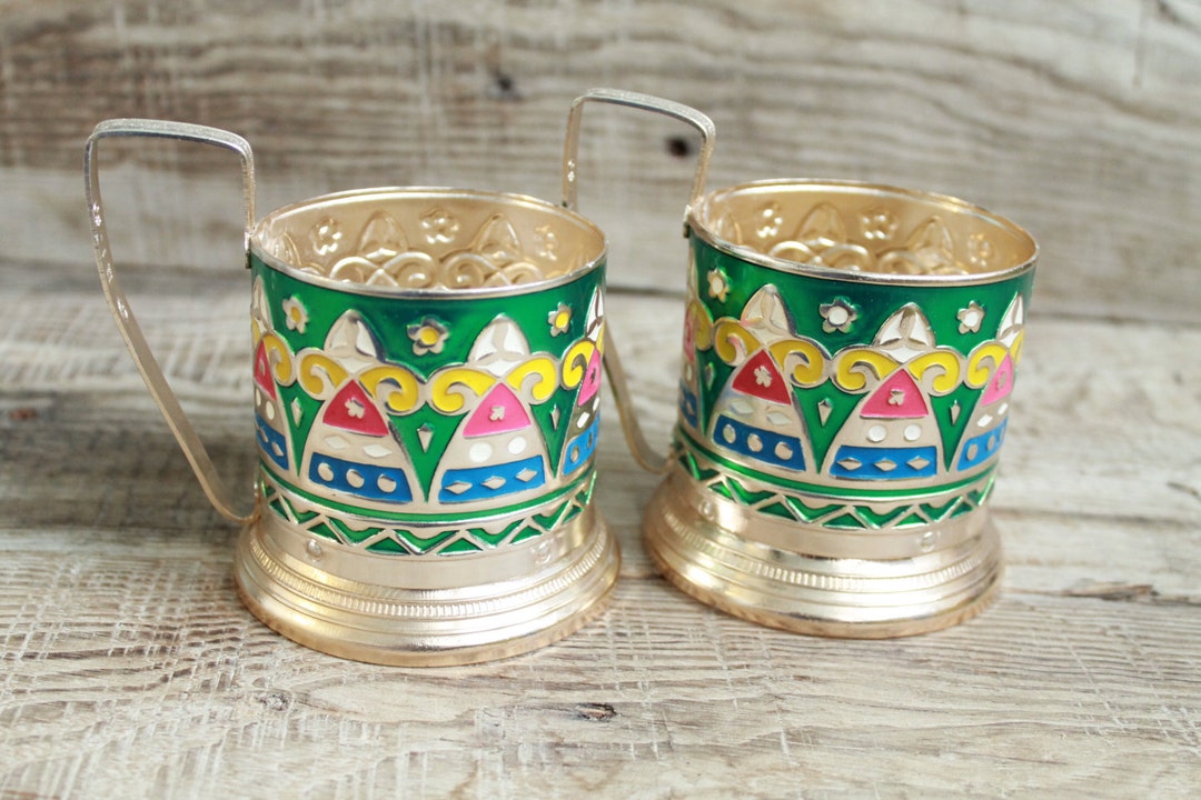 Vintage Glass Holders Tea Cup Holders Set of 2 Vintage Etsy