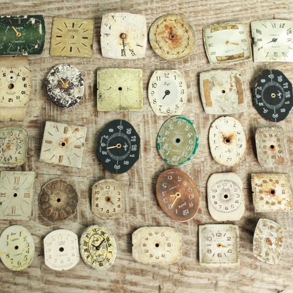 vintage watch faces ...  set of 30  watch faces USSR ...  watches dials ... supply dials ... Old Vintage watch parts ... steampunk supplies