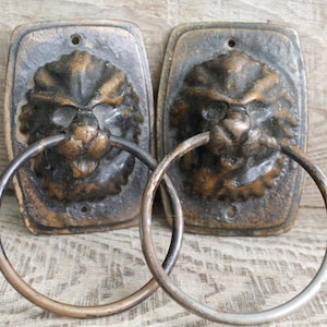 vintage Door Knobs, Vintage Metal Door Handles,  In a bronze tone with a lions, mid-century door knob, patina ... home decor