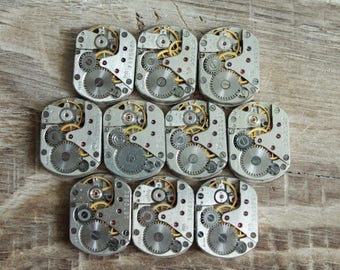 Vintage Watch Movements Lot 10 : Steampunk Art Supplies (0.7 x 0.5")