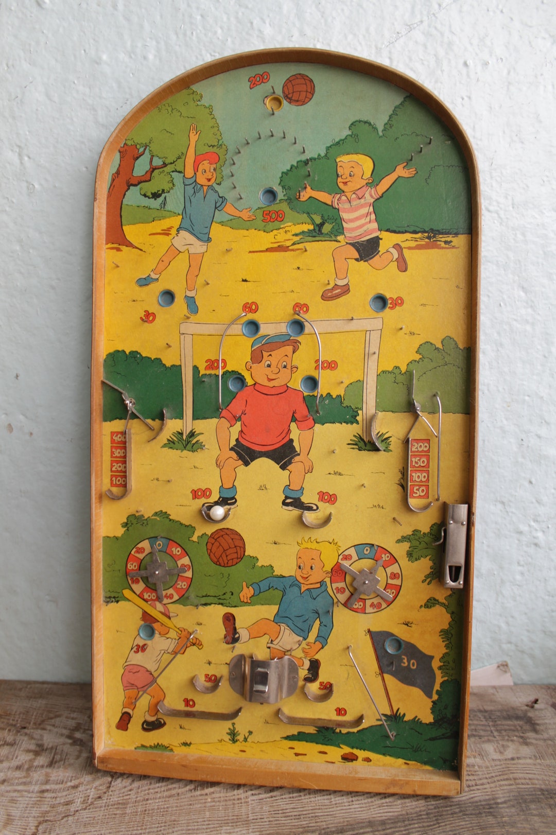 Vintage Pinball Game Board 23.5 600 Mm, Soccer Vintage Wooden Pinball