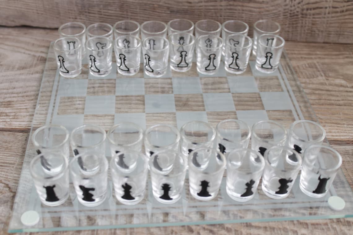 Glass drinking chess set / Vintage shot glass chess set with Etsy