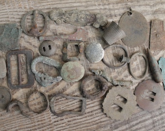 Archaeological Finds: Lot of 25 Antique Jewelry Parts