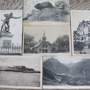 vintage French postcards set, lot of 6 used ancient postcards with landscapes and scenery of France, mid-century postcards